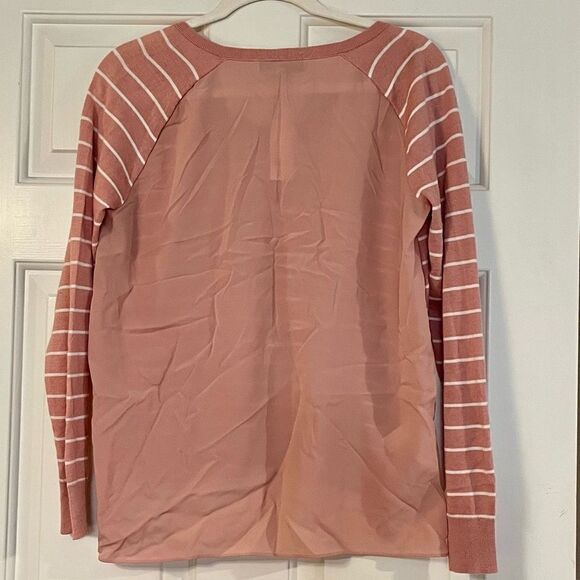 NWT Women’s Pink LOFT Striped Sweater Flow Back Small - Picture 2 of 11